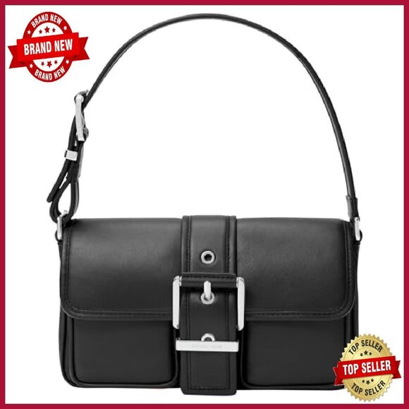 Leather Shoulder Bag with Gold Hardware, Medium Size, Sleek Design